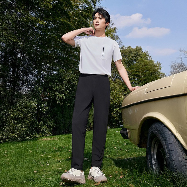 SMILE MORLI 남성용 냉감 통기성 밴딩 스판 바지 자외선 차단 트레이닝 바지