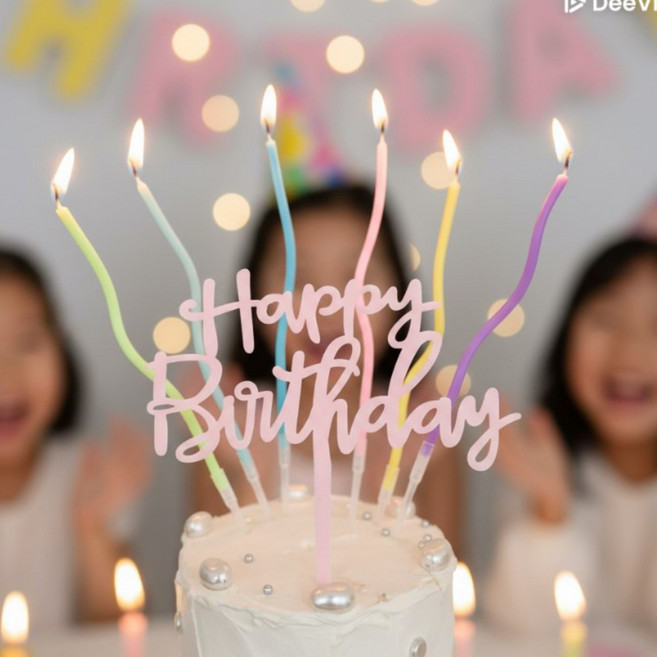 블랙 생일 케이크 초 토퍼 세트, 1개, 파스텔꼬불