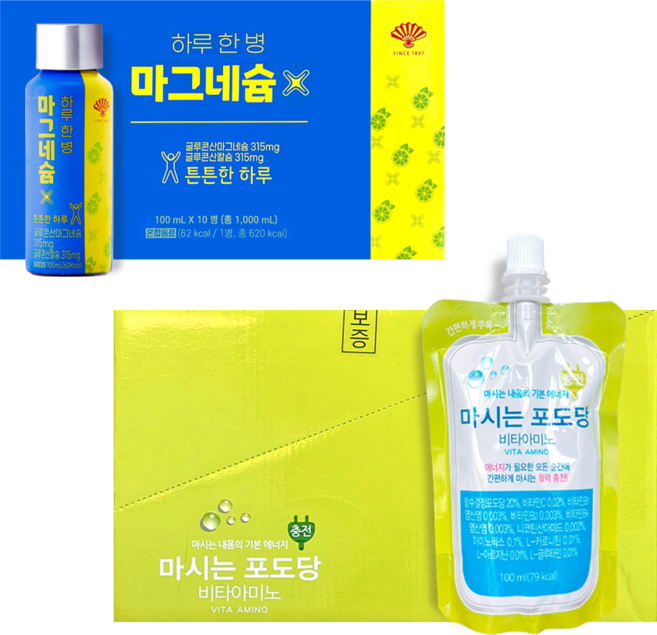마시는포도당 비타아미노 100ml 10포 + 동화약품 하루한병 마그네슘 100ml 10병