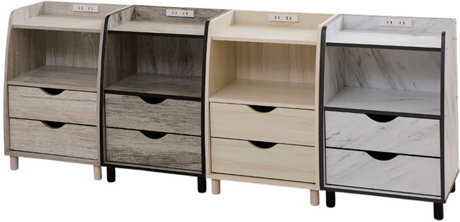 品樂生活 雙抽屜床頭櫃 附USB充電接口 臥室收納櫃, 大理石紋, 1個