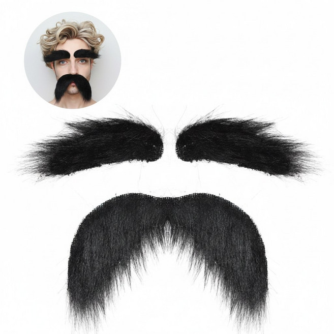 가짜 눈썹 수염 세트 축제 파티 코스프레, 1세트, 블랙