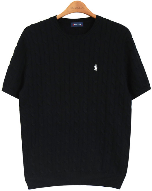 라파클럽 남성 코튼 100% 케이블 반팔 니트 스웨터