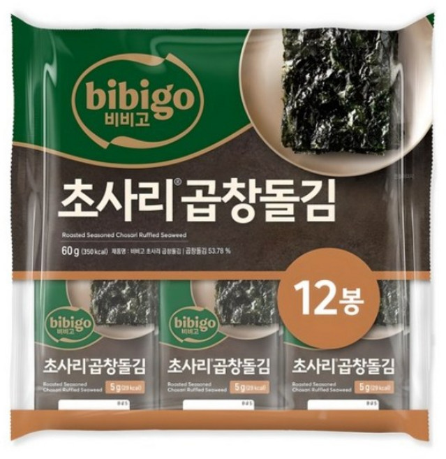 비비고 초사리 곱창돌김 12p, 2개, 60g