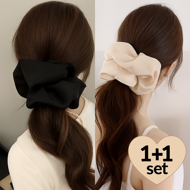 빅 1+1새틴 실크 대왕 곱창 헤어스크런치 곱창밴드 여성 머리끈 헤어끈