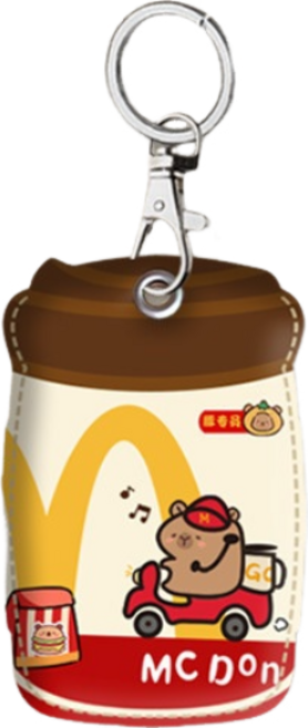 咖啡杯造型悠遊卡套 鑰匙圈掛飾 PU皮革材質, 外賣豚, 1個