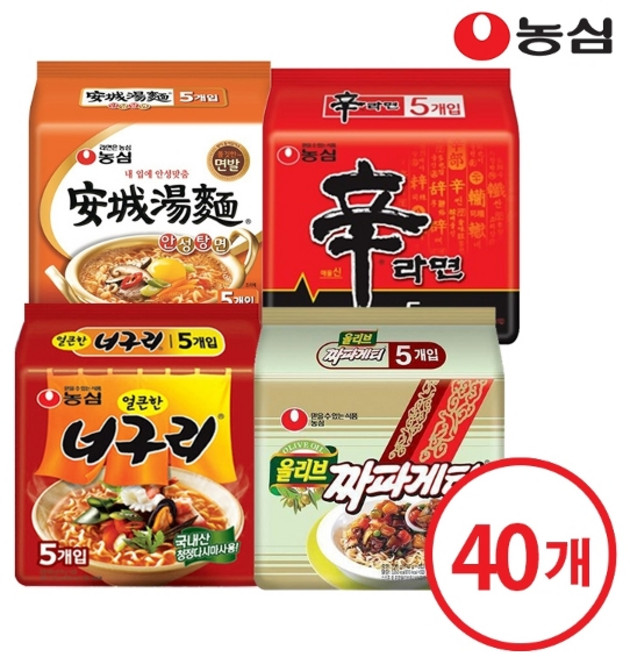 농심 신라면 10개 + 안성탕면 10개+ 얼큰한너구리 짜파게티, 신라면10개+안성10개+너구리10개+짜파10개