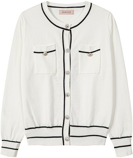 여성 라운드넥 배색 가디건