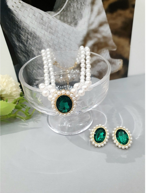 레몬트리 218엔틱두줄 패션진주목걸이+귀걸이 세트*기프트박스