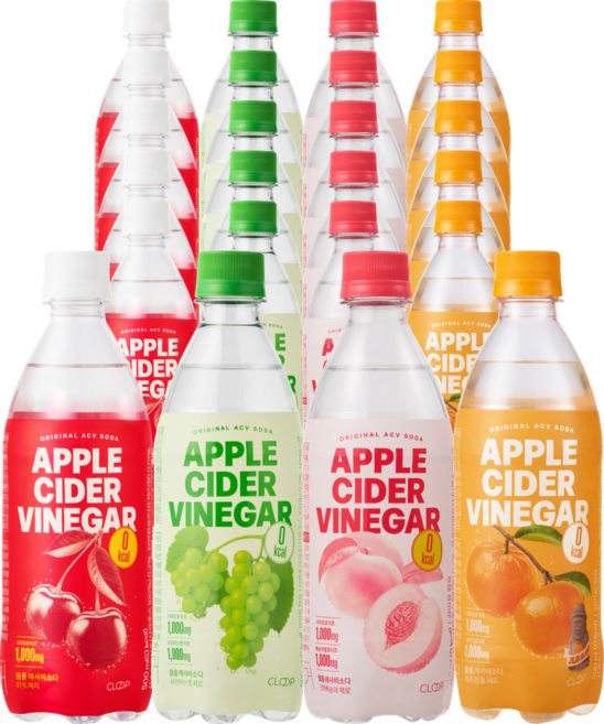 클룹 애사비소다 4종 세트 (체리+샤인머스캣+신비복숭아+감귤), 24개, 500ml