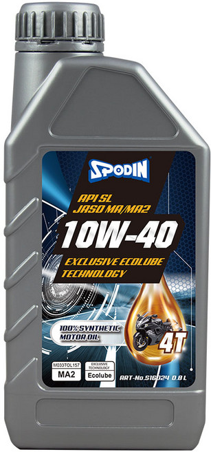 SPODIN 司伯汀 10W-40 機車引擎全合成機油 JASO MA/MA2 API SL 800ml, 1個