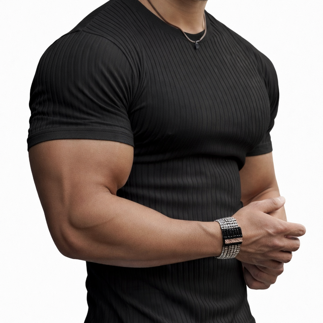 ENVOA 2P 골지 반팔티 남성 머슬핏 슬림핏 쫄티 이너 라운드넥 티셔츠