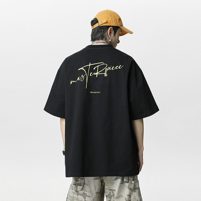 HANYO 남여공용 레터링 프린트 빈티지 루즈핏 캐주얼 반팔 티셔츠