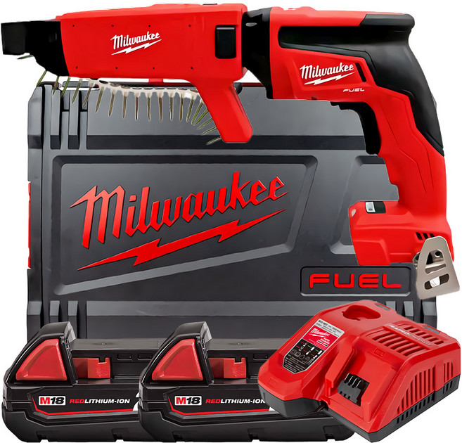 밀워키공식대리점 M18 FSGC-202X 18V 충전 스크류건 매거진 드릴 전동 무선 스크류드라이버 배터리 2개 세트, 1개