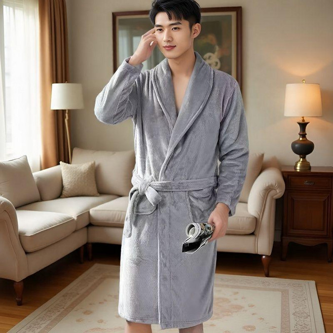 法蘭絨珊瑚絨浴袍睡袍 情侶款居家酒店