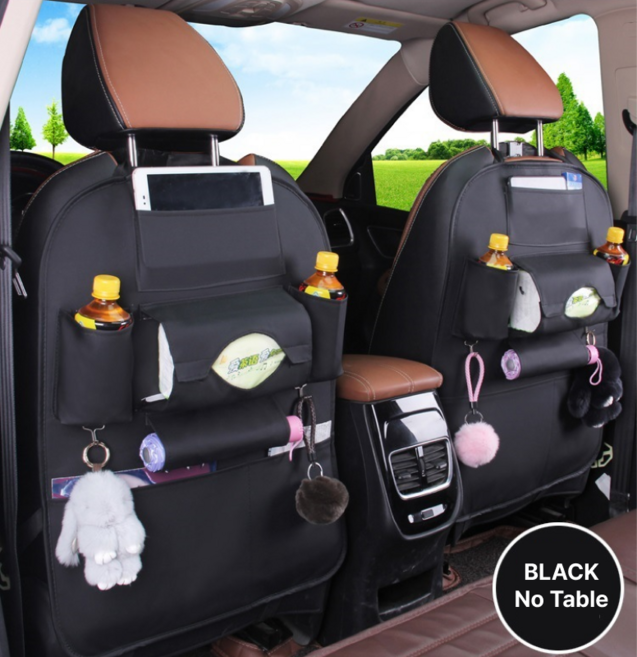 HS바자 차량용 뒷자석 가죽 접이식 수납 테이블 킥커버 매트, 블랙_노테이블, 1개