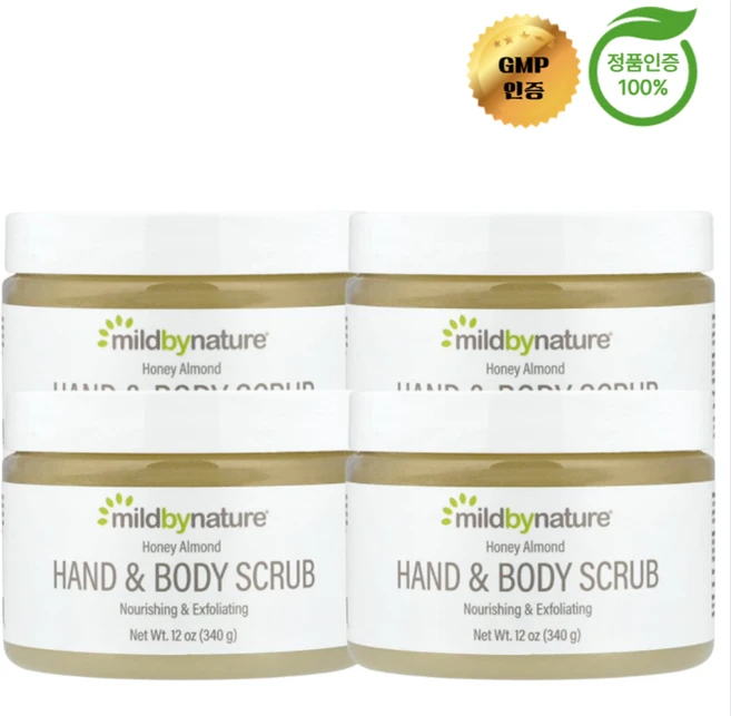 2+2 마일드 바이 네이처 핸드 앤 바디 스크럽 허니 아몬드 340g, 4개 - 쿠팡