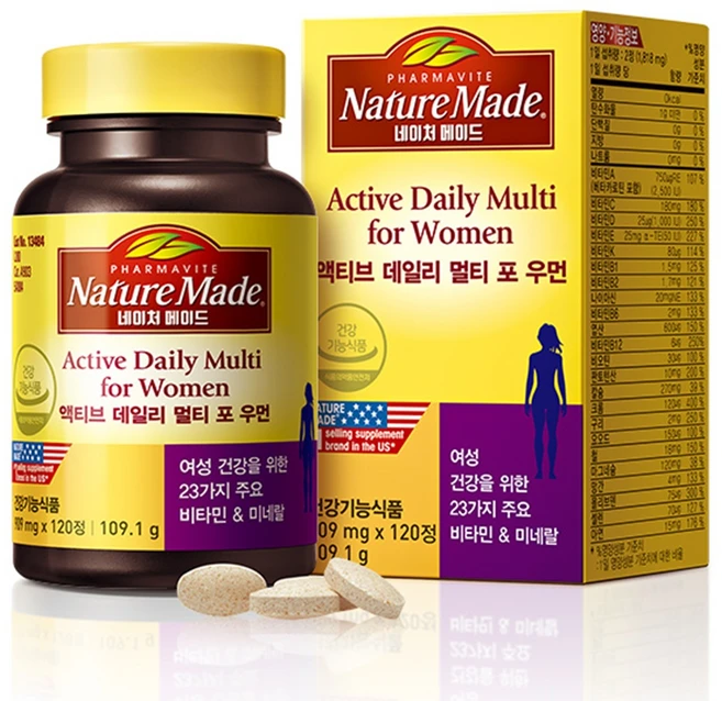 네이처메이드 액티브 데일리 멀티 포 우먼 비타민영양제, 120정, 1개 - 쿠팡