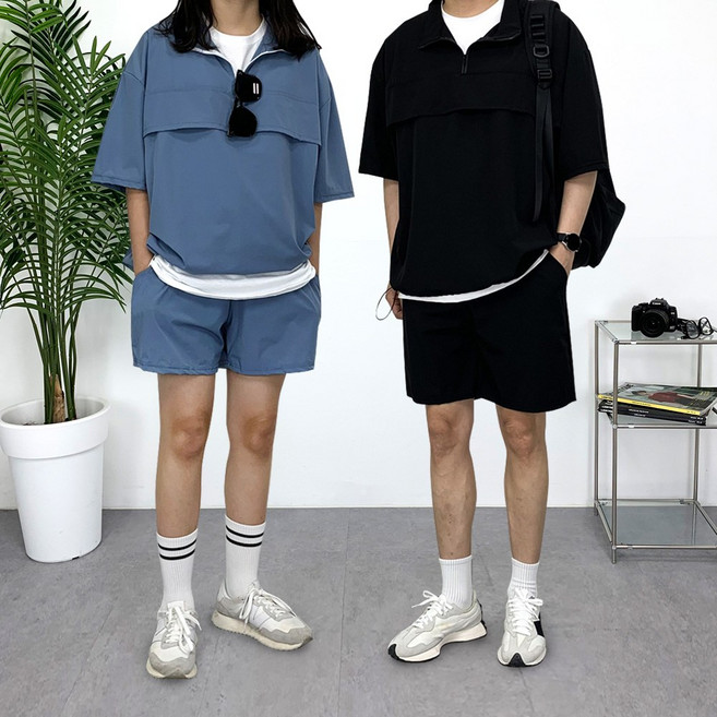 반팔 아노락세트 쿨링 남여공용 오버핏 여름 트레이닝복 셋업