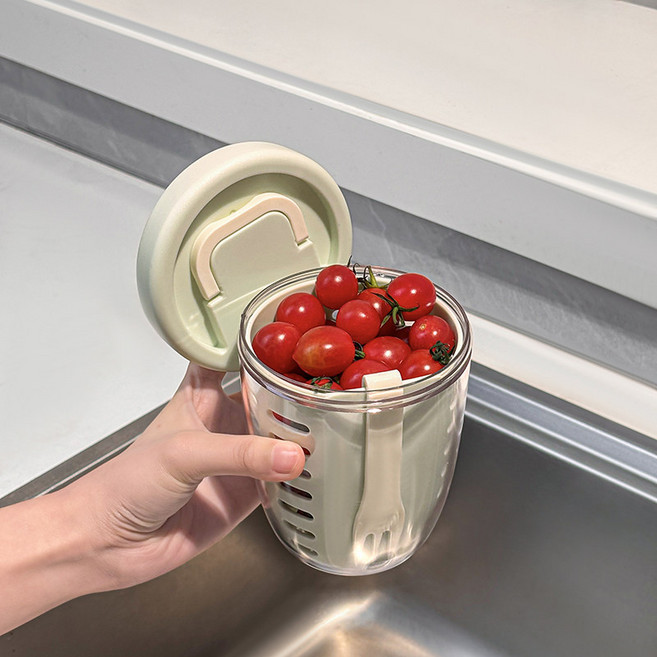 便攜式水果盒 小學生上班族飯盒 便當盒 食品級保鮮收納盒, 1個, 青色套裝