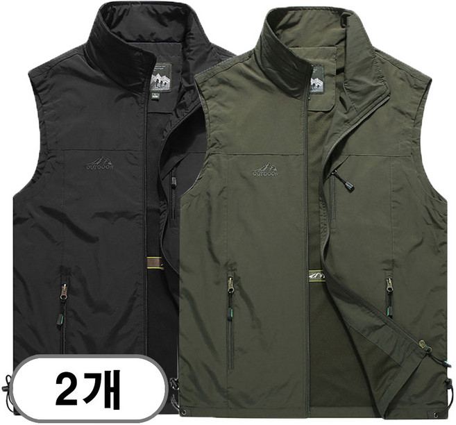 차쿠 1+1(2세트) 남성 작업 조끼 베스트 캐주얼조끼 낚시 등산 아웃도어 조끼 캠핑조끼 중년조끼 아빠 아저씨 택배조끼 빅사이즈 조끼