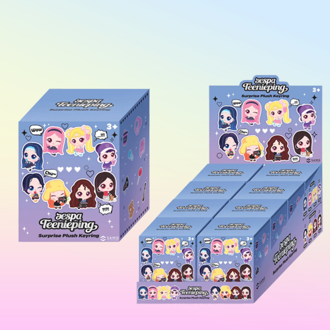 캐치티니핑X에스파 캐릭터 봉제 랜덤 키링 서프라이즈 플러시 키링 키홀더, 1개