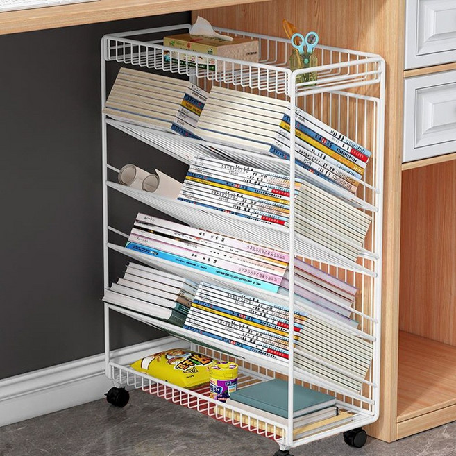 젠스틸 이동식 철제 북 트롤리, 6단, 크림 화이트