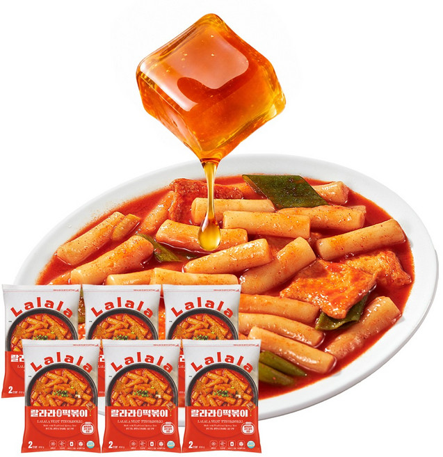 간편 밀키트 랄라라 갱엿 떡볶이 2인분 갱엿 을 넣어 만든 한국 전통의 깊은 단맛 보통매운맛 3060g 6개, 510g
