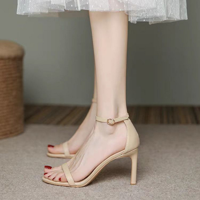 Makone 여성 프렌치 페미닌 스트랩 샌들 스틸레토 슬링백 힐