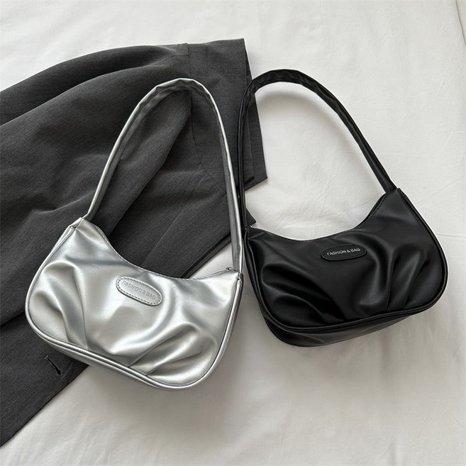 韓系高顏值單肩腋下包 手提包包 百搭單肩包 手拎包 小眾設計女包 肩背包 半月包, 黑色