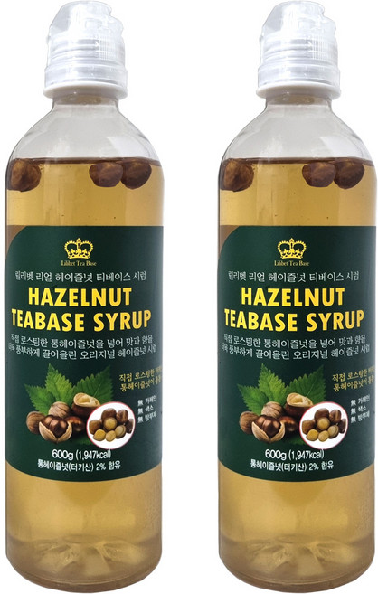 릴리벳 리얼 헤이즐넛시럽 헤이즐넛라떼 헤이즐넛 아메리카노 카페용 시럽 홈카페, 2개, 600g