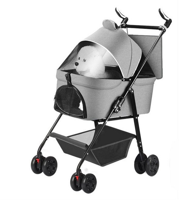 강아지카트 분리형 강아지유모차 반려견 외출 접이식 유모차, 그레이