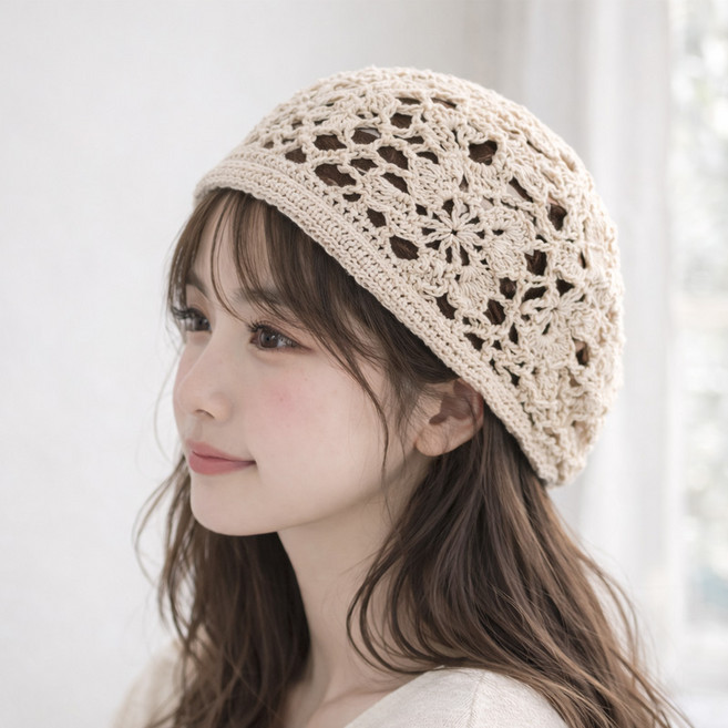 플라워 니트 크로쉐 두건 비니 모자