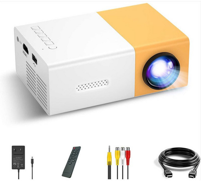 DS 1080P 소형 빔 프로젝터 소형 휴대용 다장소 무선 최대 150인치 빔 프로젝터, 옐로이