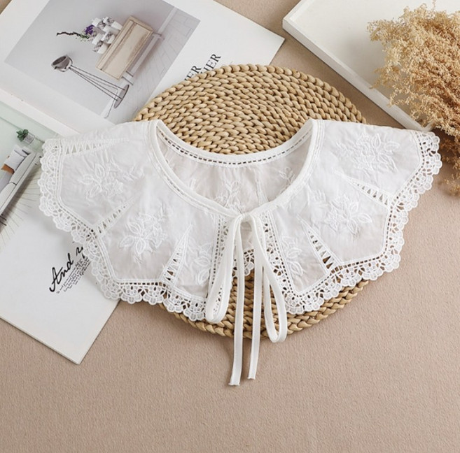 더블베이 레이스 라운드 리본 페이크카라 탈부착 레이어드 카라