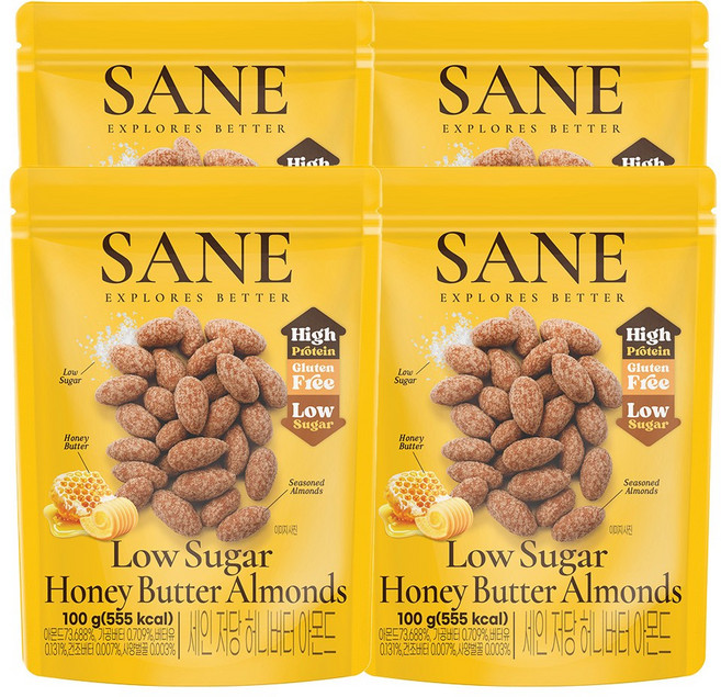 세인 저당 고단백 아몬드 허니버터맛2봉 + 와사비맛2봉, 4개, 100g