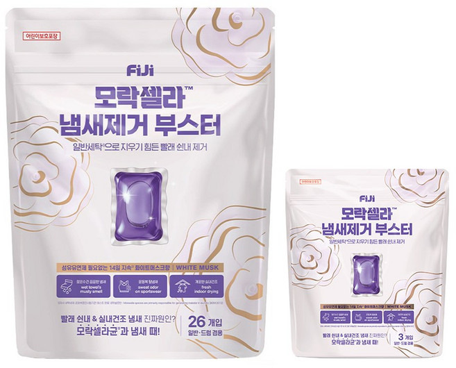 피지 모락셀라 섬유유연제 필요없는 실내건조 냄새제거 부스터 화이트머스크향 캡슐세제 26개입 + 부스터 3입, 1개