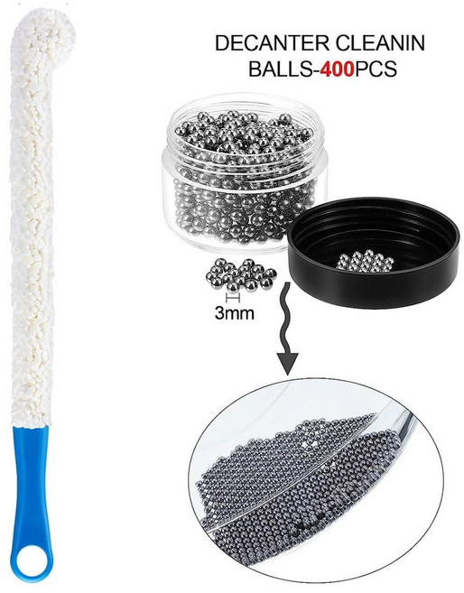 스틸 클린 볼 폼 와인 병 디캔터 스템웨어 유리 물컵 세척 브러시 걸이형 주방 도구 포함, blue with Steel ball, 1개