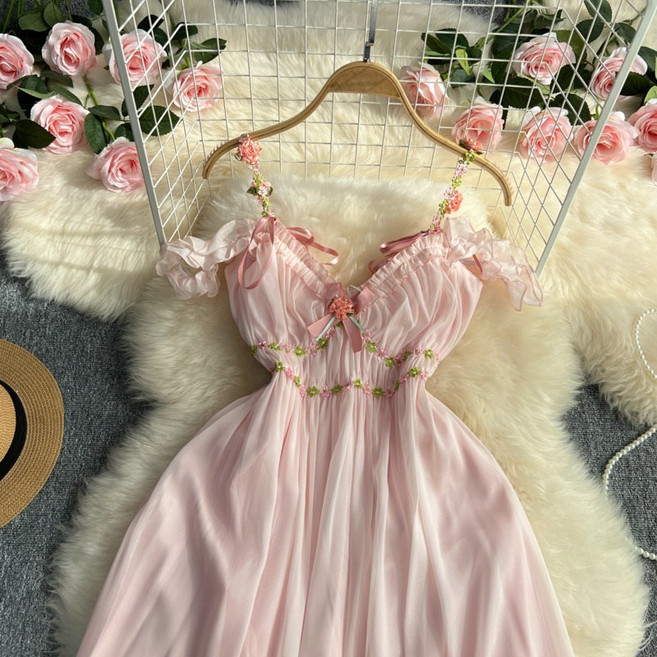 DFMEI 長裙純欲仙女生日party宴會宮廷風連衣裙子, L