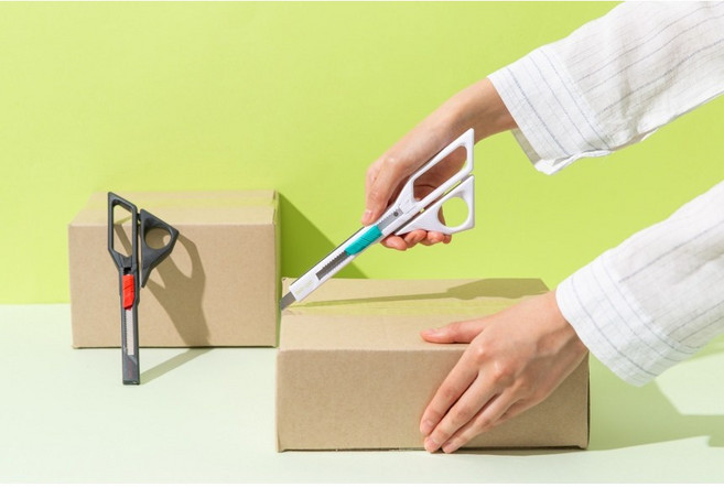 매표화학 듀오컷 MP-3005 언박싱 택배 사무용 칼 가위 세트 2in1 칼가위를한번, 블랙 그레이