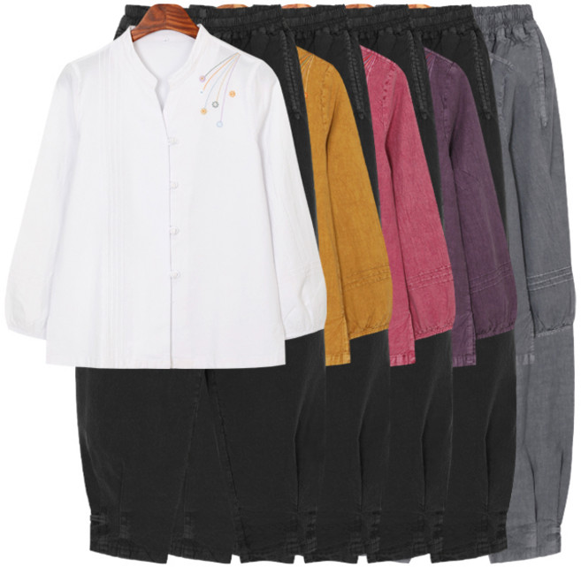 [아리랑의 봄] 무지개 꽃자수 20수 블라우스 바지 한 벌