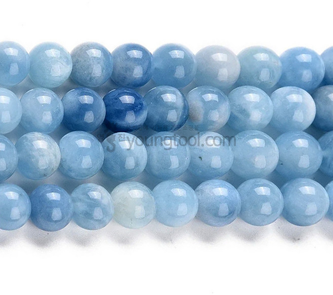 7A 천연석 아쿠아마린 라운드 볼 비즈 8 mm 1줄, 1개, 단품
