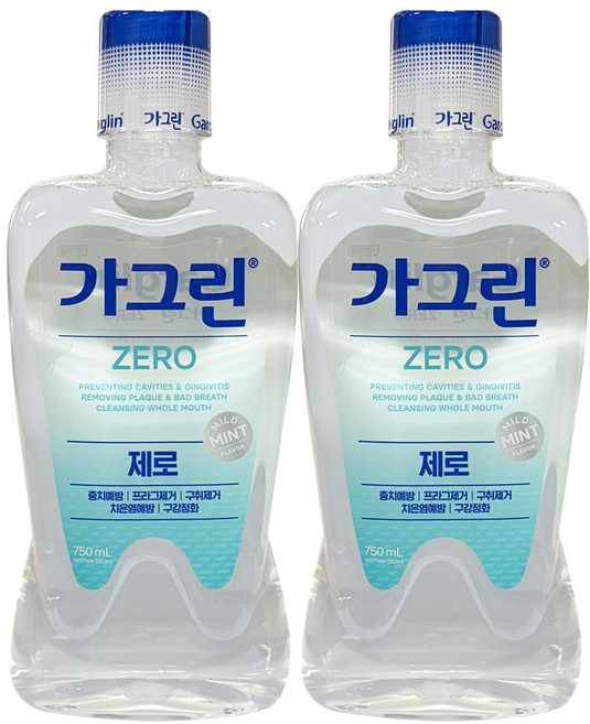 가그린 제로 구강청결제, 750ml, 2개