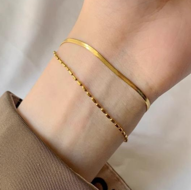 케이존 14K 도금 팔찌 여자 두 뱀줄 두줄 레이어드 기념팔찌