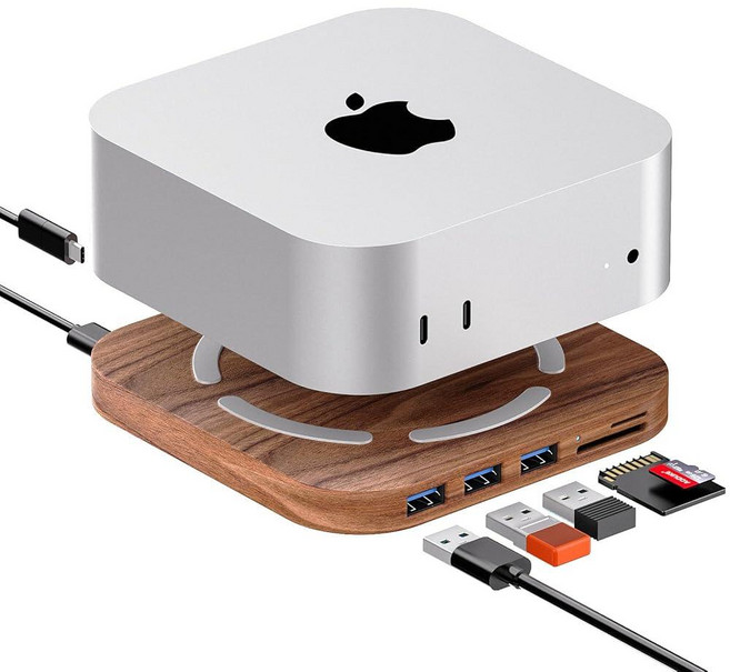 AODUKE Walnut Wood 맥 미니 M4 도크 브래킷 맥 미니 M4 액세서리 맥 미니 M4 프로 허브 MacMini2024 도킹 스테이션 USB3.0 5Gbps