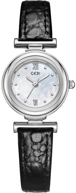 미니 자개 라운드 다이얼 여성 가죽 쿼츠 시계