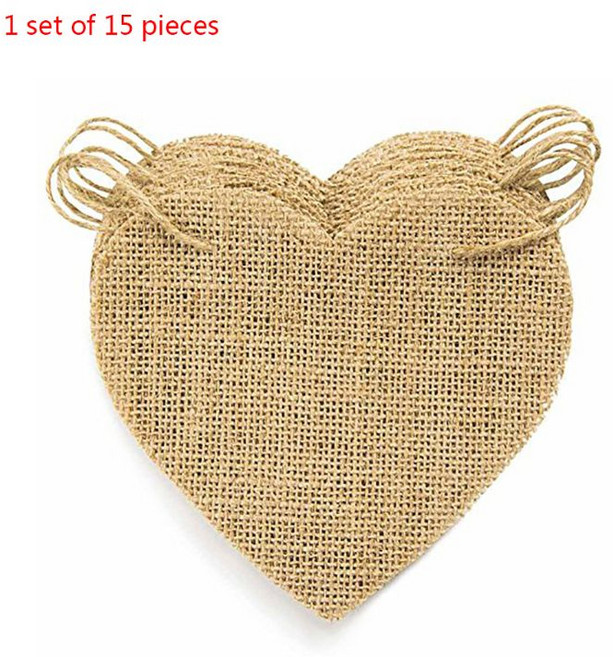 1 세트 러브 하트 소박한 린넨 황마 hessian 삼베 레이스 파티 페넌트 깃발, 13*13.5cm, 1개