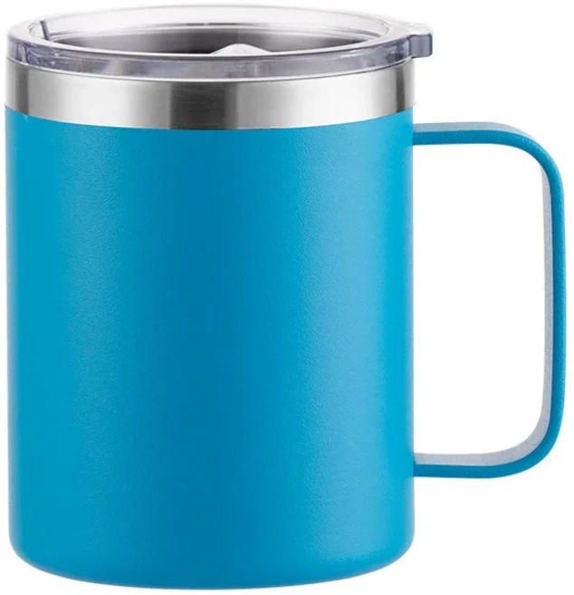 314 스테인레스 스틸 보온 컵 사무실 차량 비즈니스용 휴대용 손잡이 커피 머그잔 남녀공용 360ml, 04 Light blue