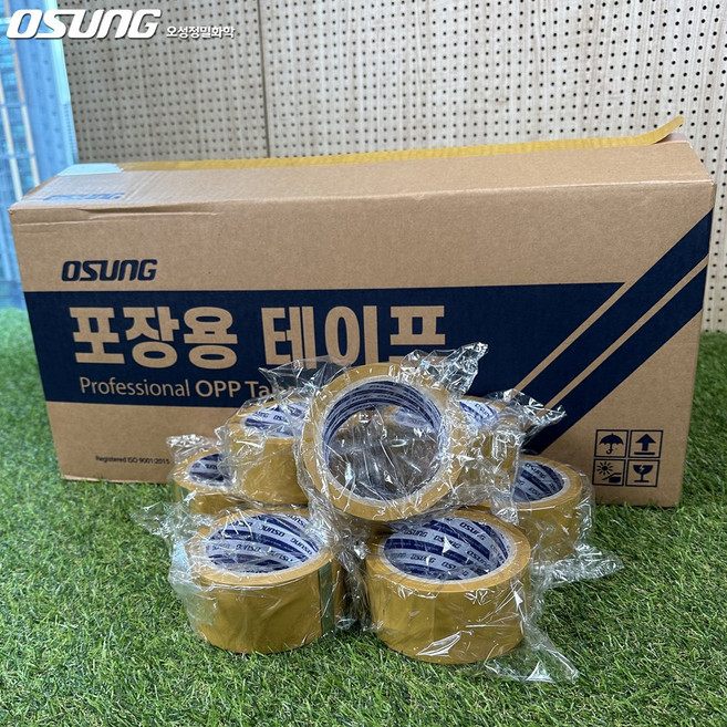 OSUNG 오성 박스테이프 1BOX 100개입 OPP 러버 라바타입 테이프 디스펜서 호환 커터기 냉동박스 포장, 베이지 50mm x 40m, 1박스