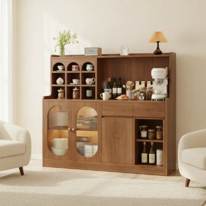 ORDUNE 튼튼한 심플한 홈카페 수납장 주방 가구 홈카페장 부엌 수납장 팬트리 카페장, 원목