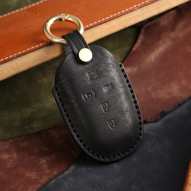 벤오토 KG모빌리티(쌍용) 자동차 G4 올뉴 렉스턴 호환 천연 소가죽 차키케이스 5버튼 키링 키홀더 (S4-SB), S4-SB+테슬, 블랙